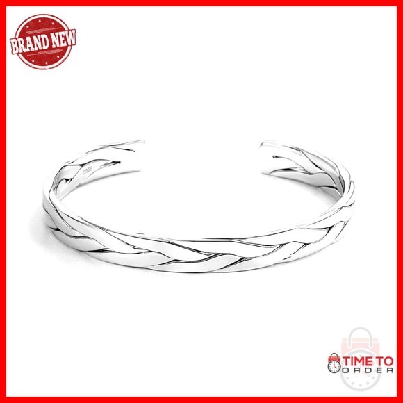 925 Sterling Silver Adjustable Cuff Bracelet Minimalist Unisex Couples Jewelry